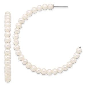 Sterling Silver RH-plated 4-5mm Semi-round FWC Pearl C-Hoop Earrings